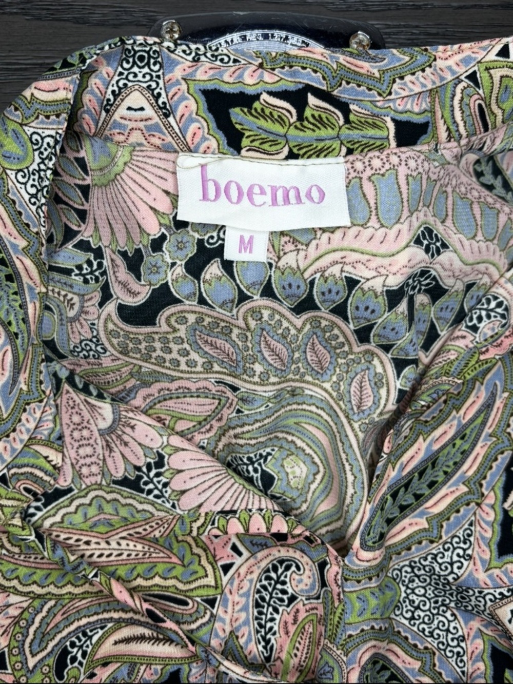 Boho Paisley Mini Dress Tassel Tie Anthropologie Style Flutter Sleeve M - Picture 4 of 6